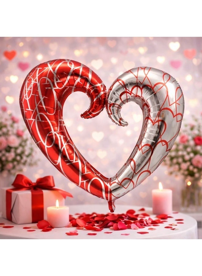 بالون فويل قلب كبير 41 إنش – أحمر وفضي لزينة عيد الحب | هواء أو هيليوم - Image 2